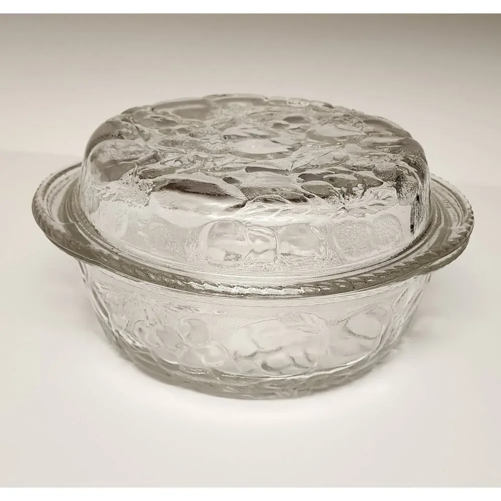 Libbey Orchard Fruit Clear Glass 3Qt Round Casserole Baking Dish & Pie Plate Lid